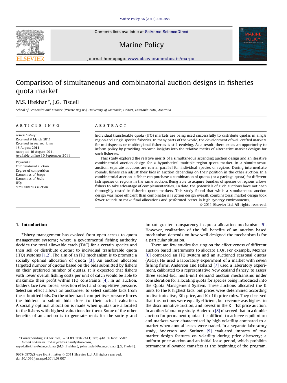 Comparison of simultaneous and combinatorial auction designs in fisheries quota market