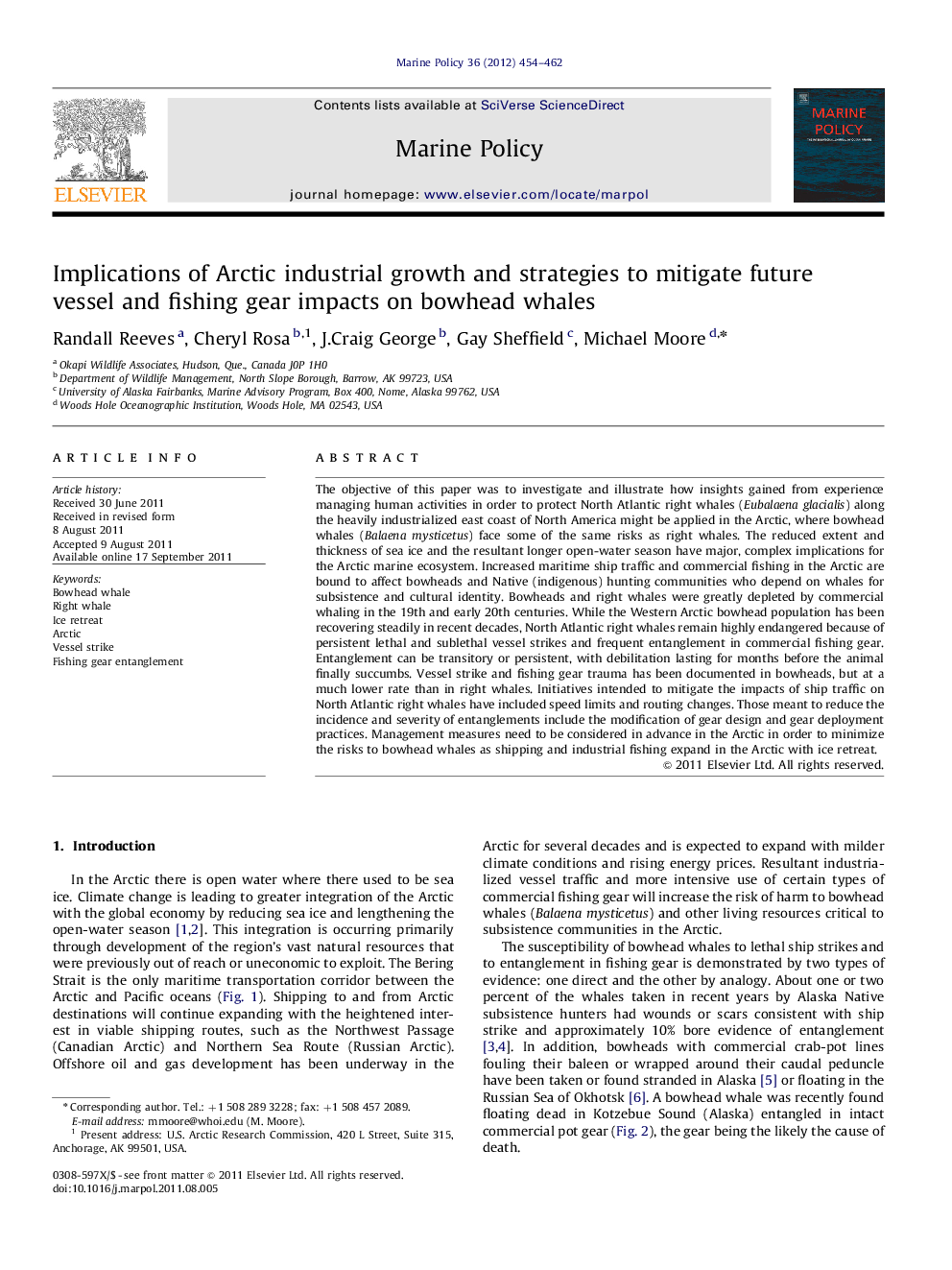 Implications of Arctic industrial growth and strategies to mitigate future vessel and fishing gear impacts on bowhead whales