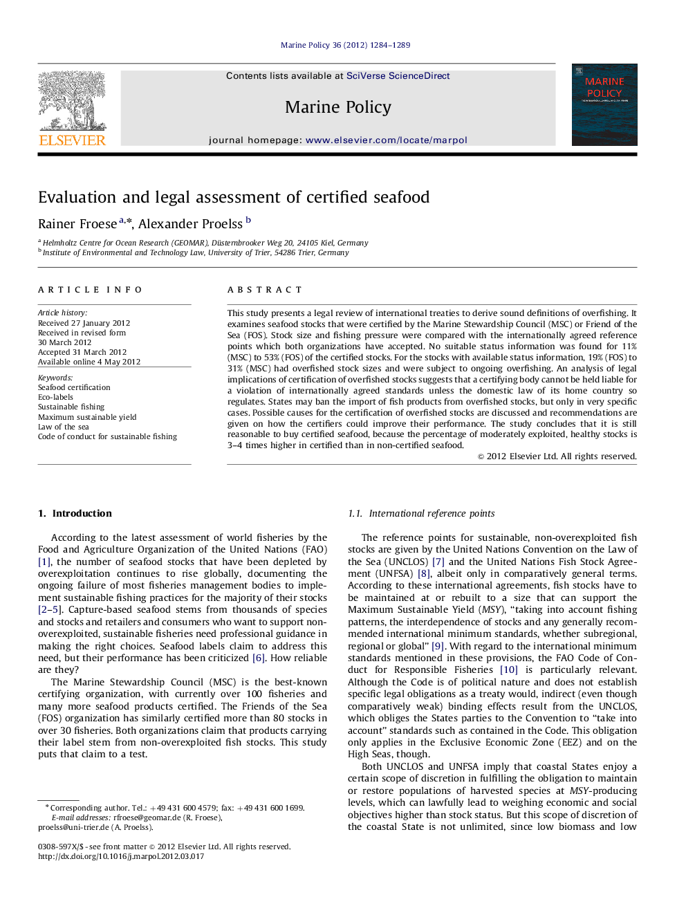 Evaluation and legal assessment of certified seafood