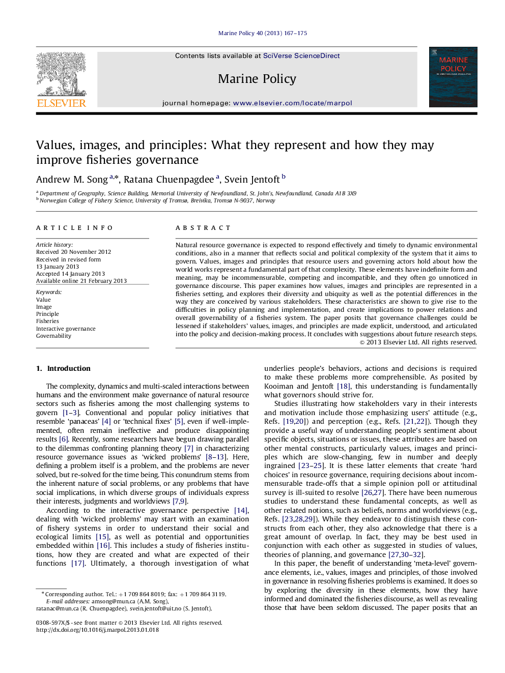 Values, images, and principles: What they represent and how they may improve fisheries governance