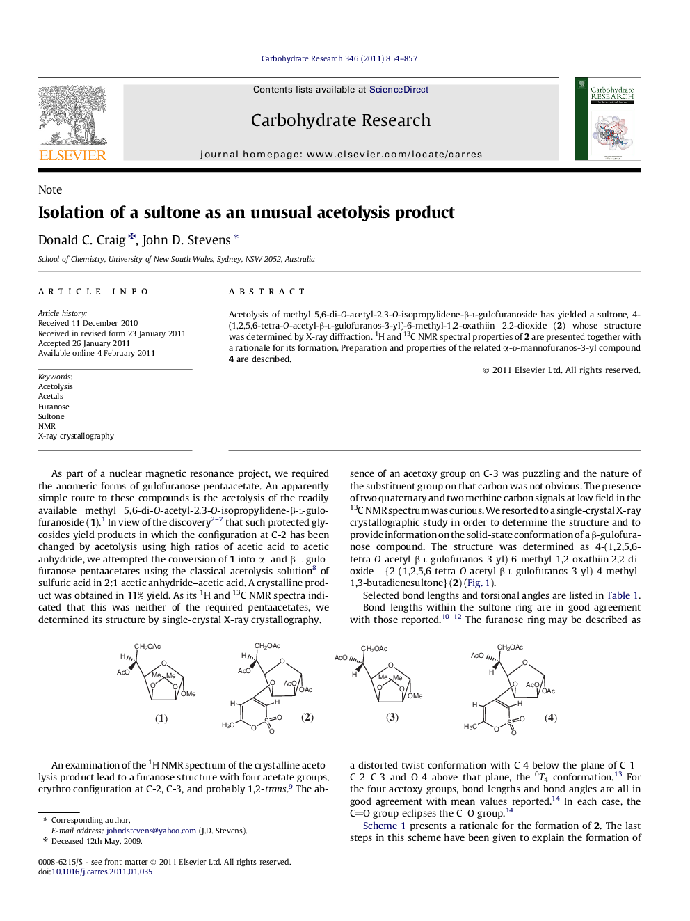 Isolation of a sultone as an unusual acetolysis product