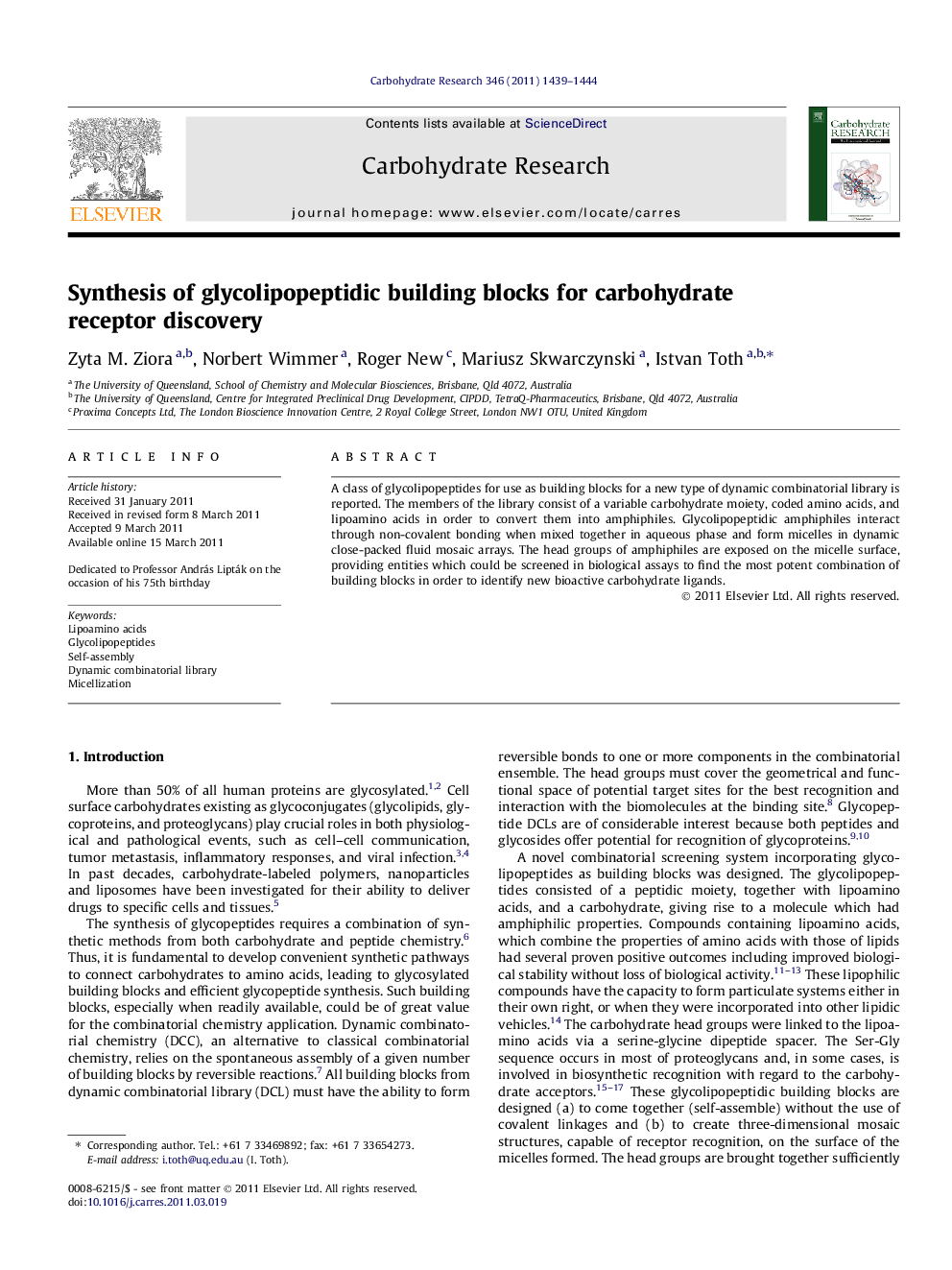 Synthesis of glycolipopeptidic building blocks for carbohydrate receptor discovery