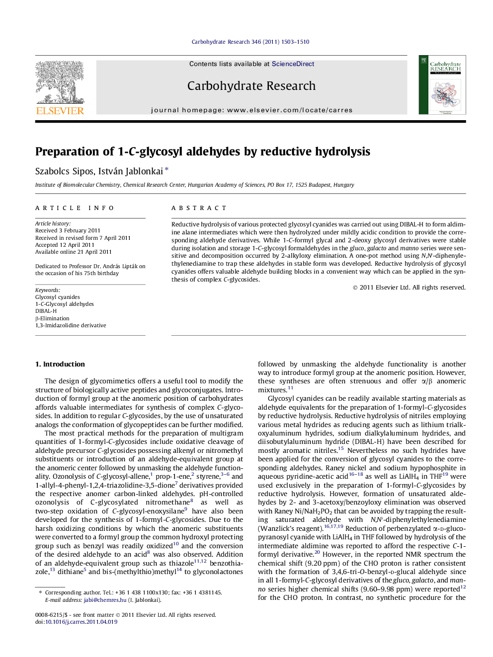 Preparation of 1-C-glycosyl aldehydes by reductive hydrolysis