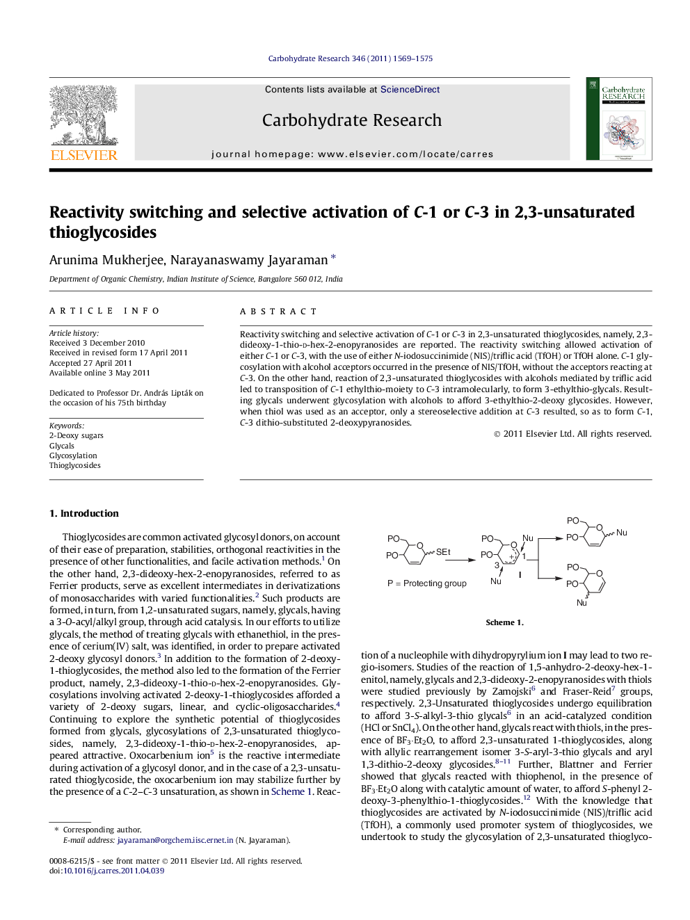 Reactivity switching and selective activation of C-1 or C-3 in 2,3-unsaturated thioglycosides