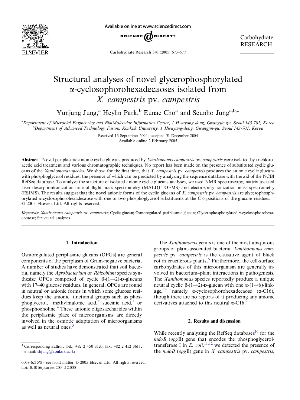 Structural analyses of novel glycerophosphorylated Î±-cyclosophorohexadecaoses isolated from X. campestris pv. campestris