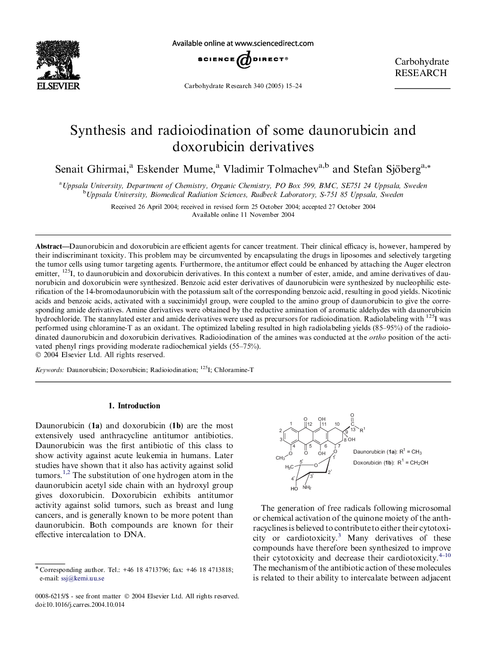 Synthesis and radioiodination of some daunorubicin and doxorubicin derivatives