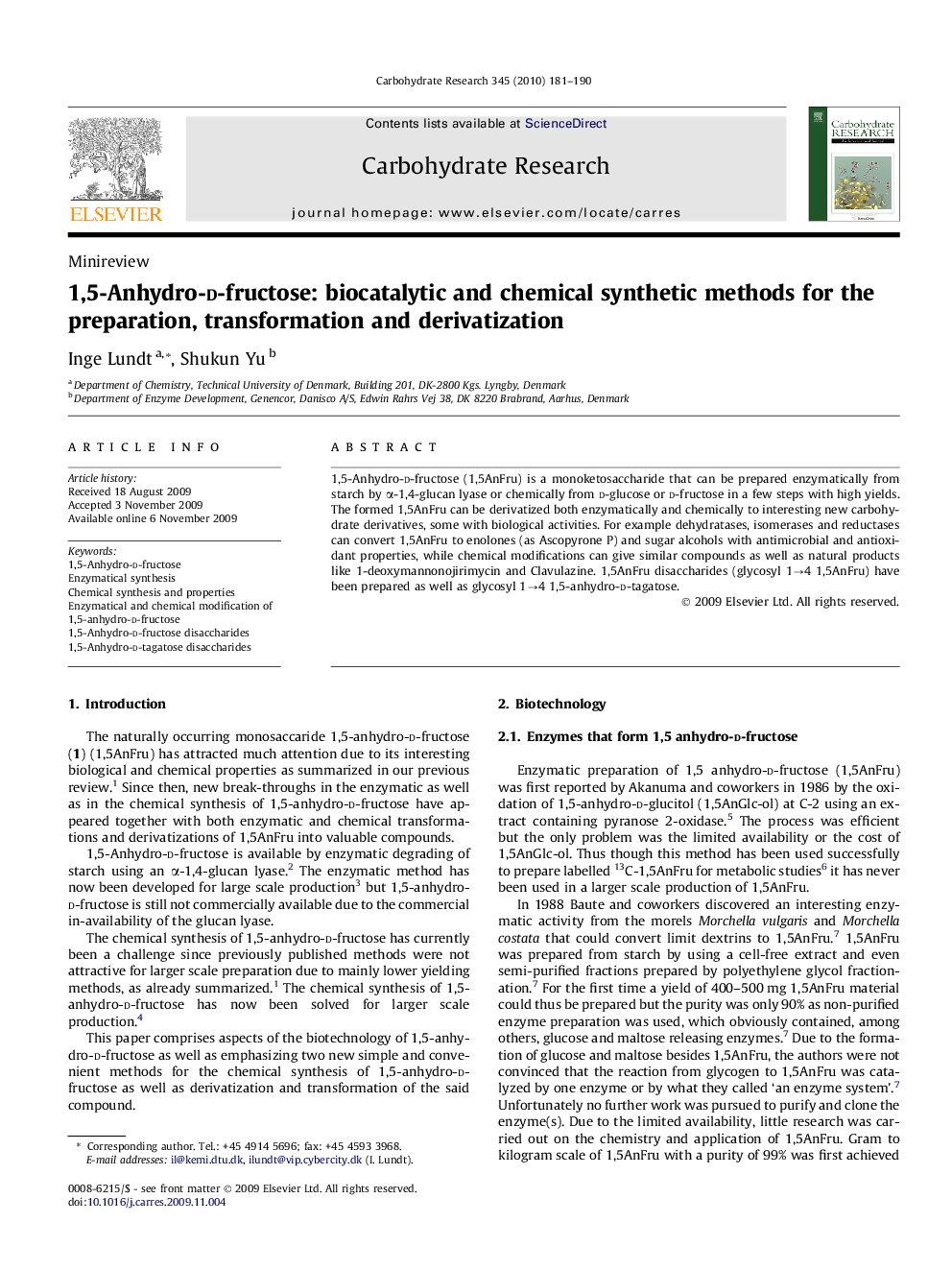 1,5-Anhydro-d-fructose: biocatalytic and chemical synthetic methods for the preparation, transformation and derivatization