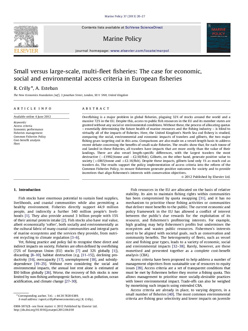 Small versus large-scale, multi-fleet fisheries: The case for economic, social and environmental access criteria in European fisheries