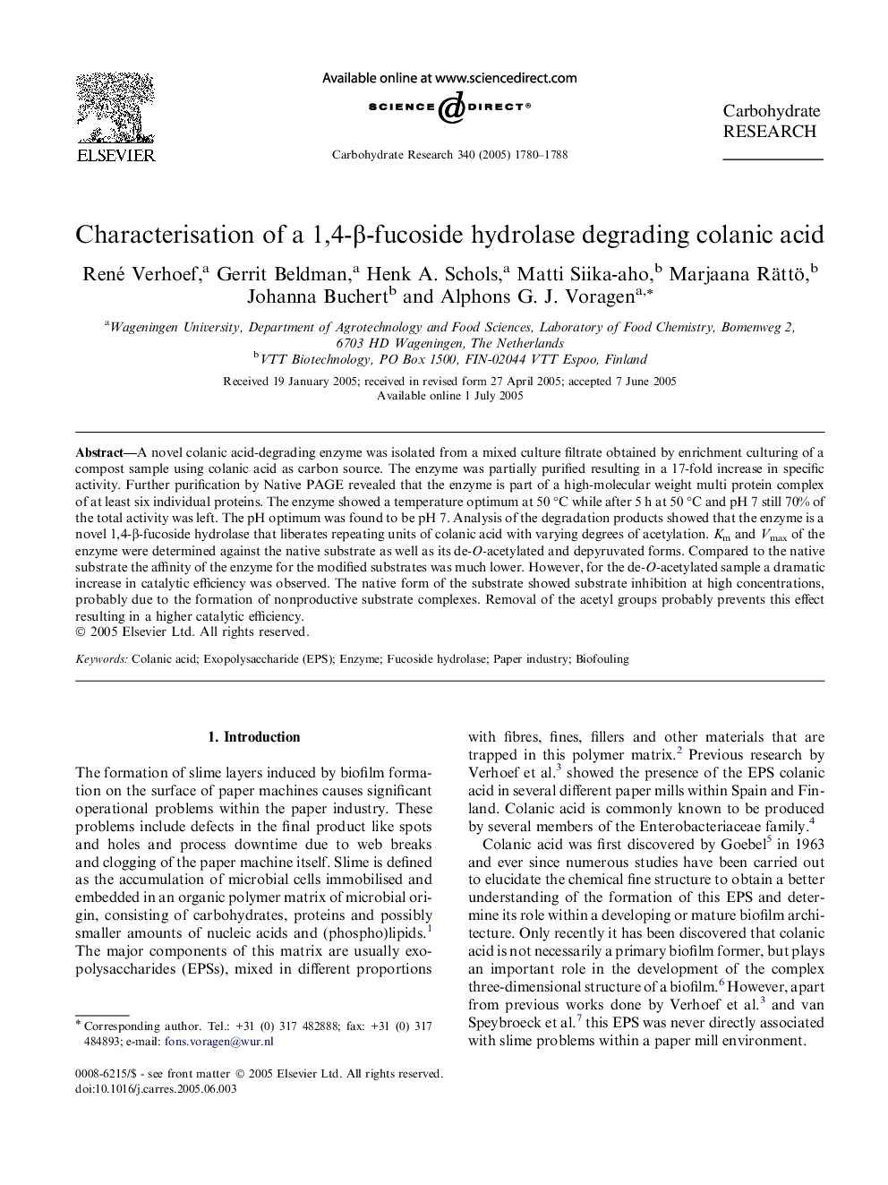 Characterisation of a 1,4-Î²-fucoside hydrolase degrading colanic acid