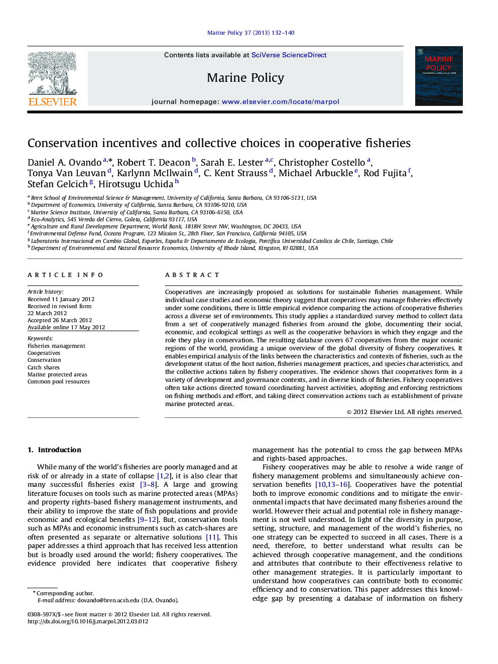 Conservation incentives and collective choices in cooperative fisheries