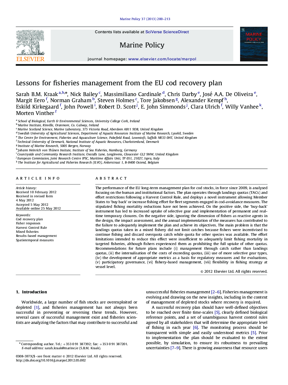 Lessons for fisheries management from the EU cod recovery plan