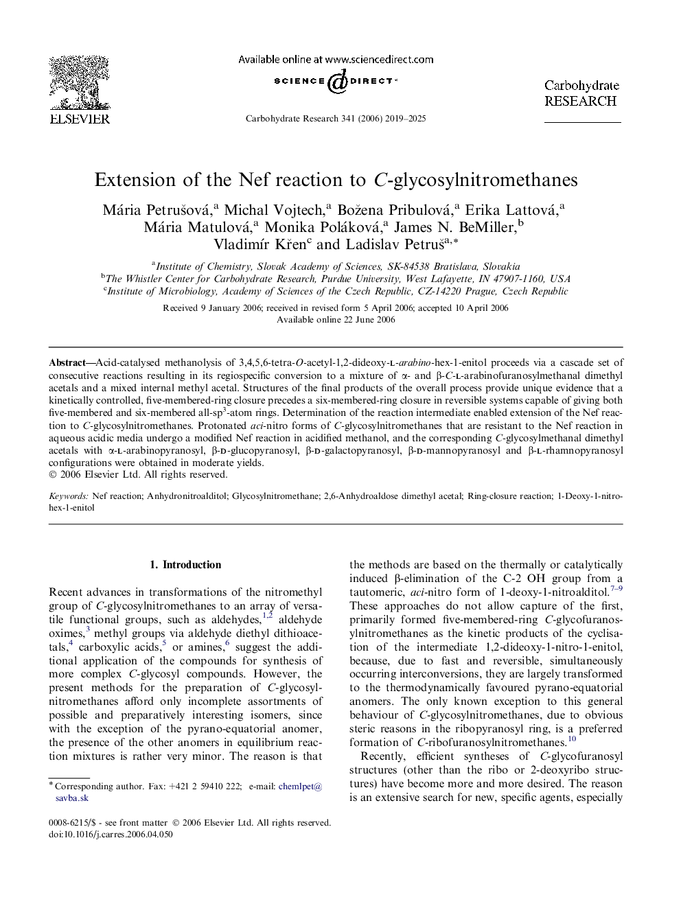 Extension of the Nef reaction to C-glycosylnitromethanes