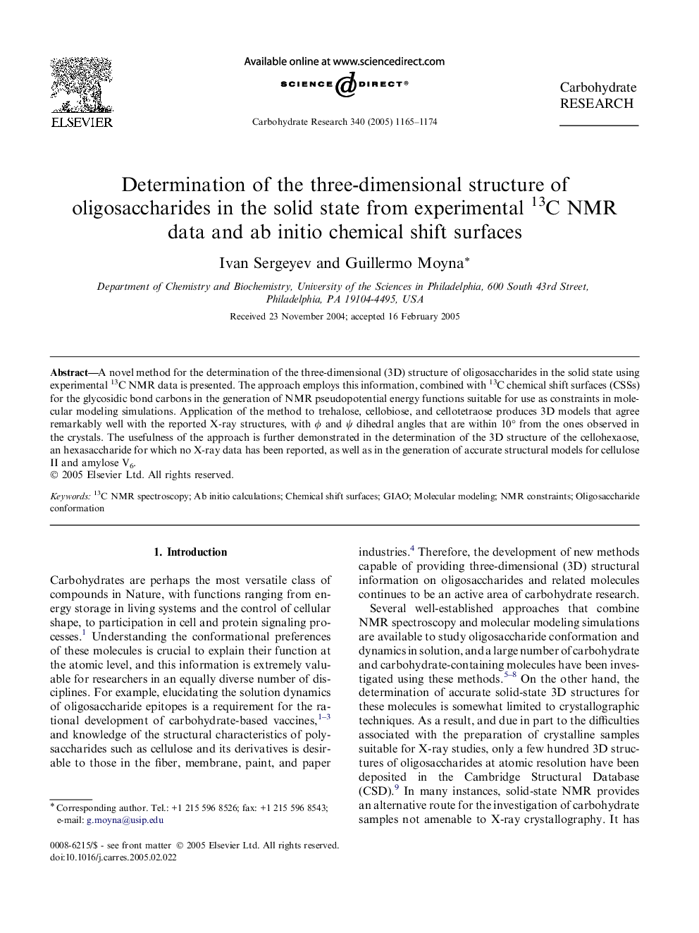 Determination of the three-dimensional structure of oligosaccharides in the solid state from experimental 13C NMR data and ab initio chemical shift surfaces