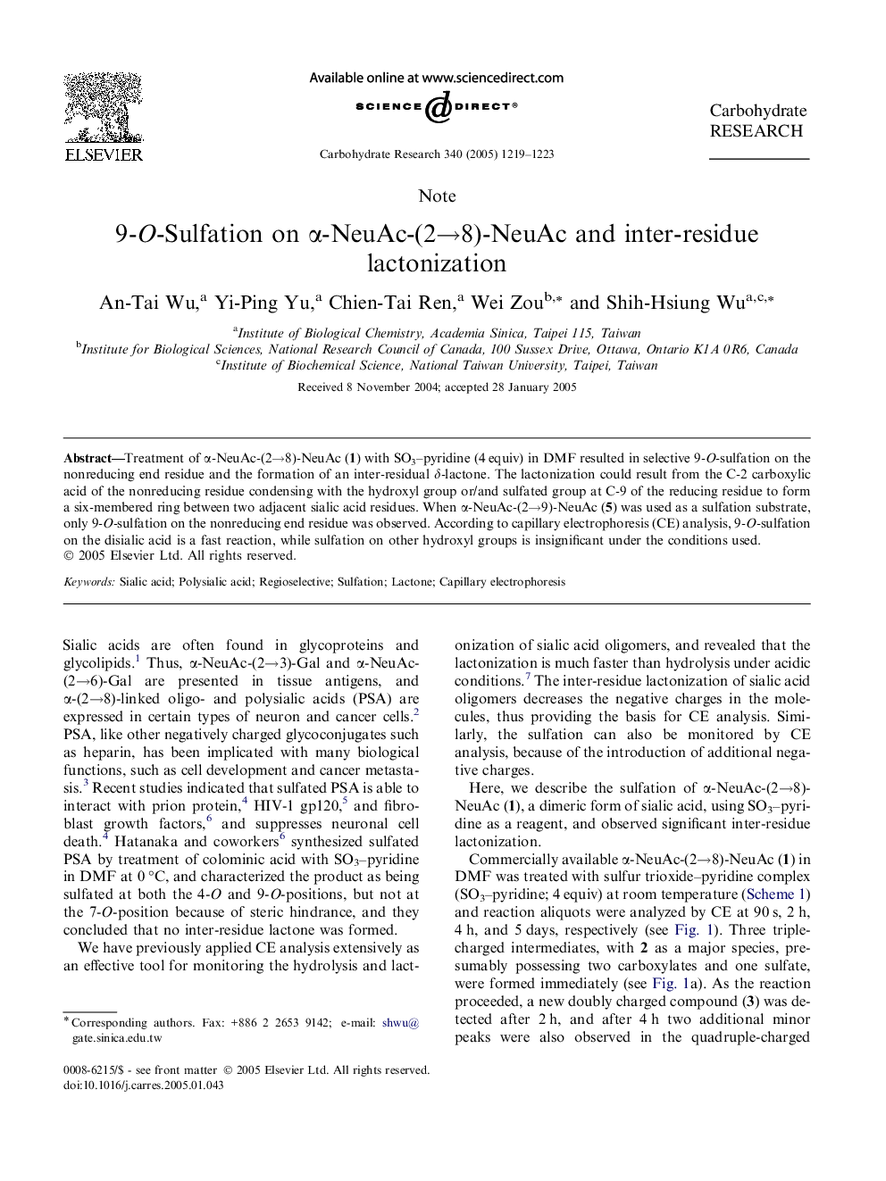 9-O-Sulfation on Î±-NeuAc-(2â8)-NeuAc and inter-residue lactonization