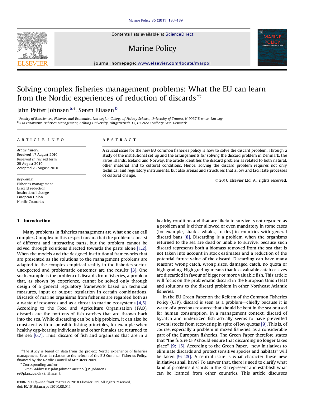 Solving complex fisheries management problems: What the EU can learn from the Nordic experiences of reduction of discards 