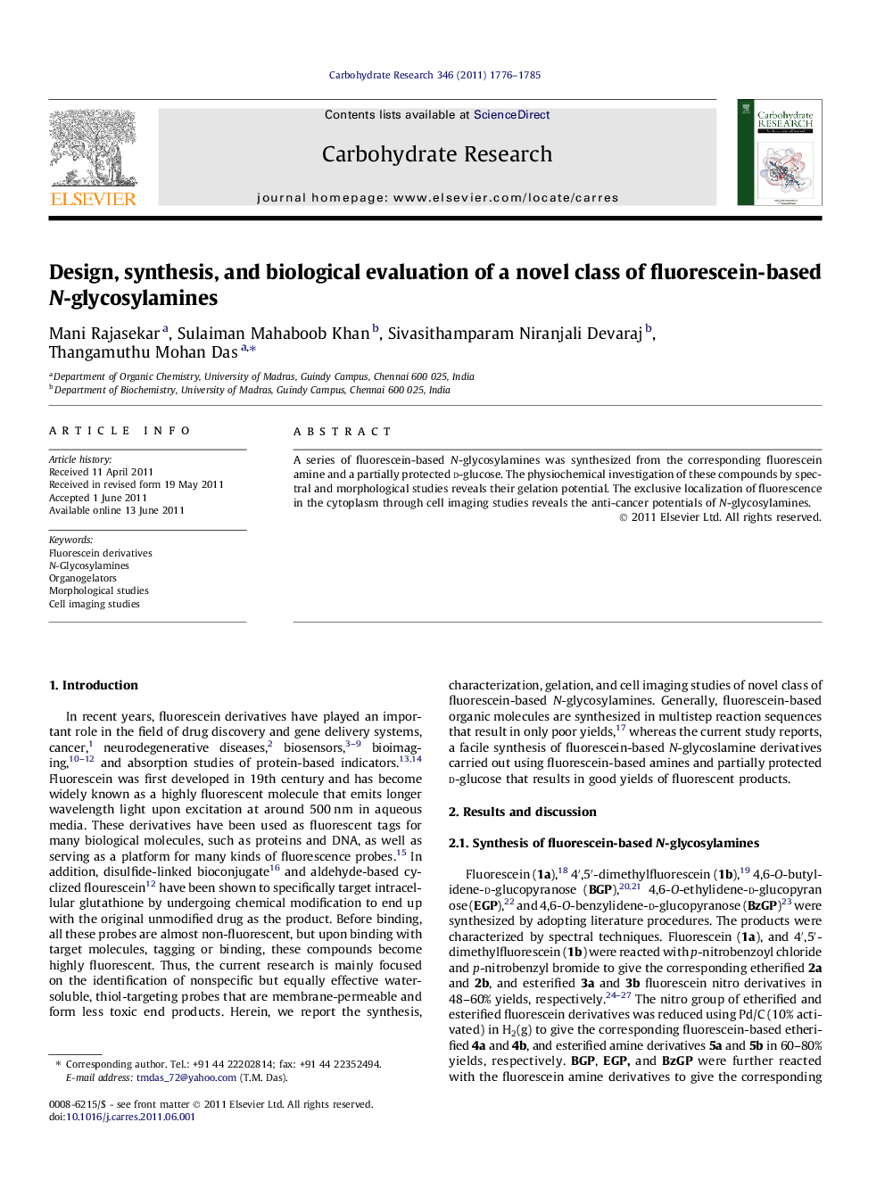 Design, synthesis, and biological evaluation of a novel class of fluorescein-based N-glycosylamines