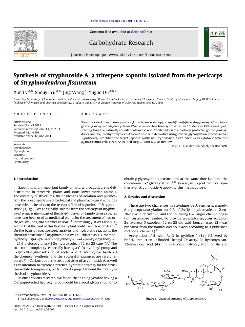 Synthesis of stryphnoside A, a triterpene saponin isolated from the pericarps of Stryphnodendron fissuratum