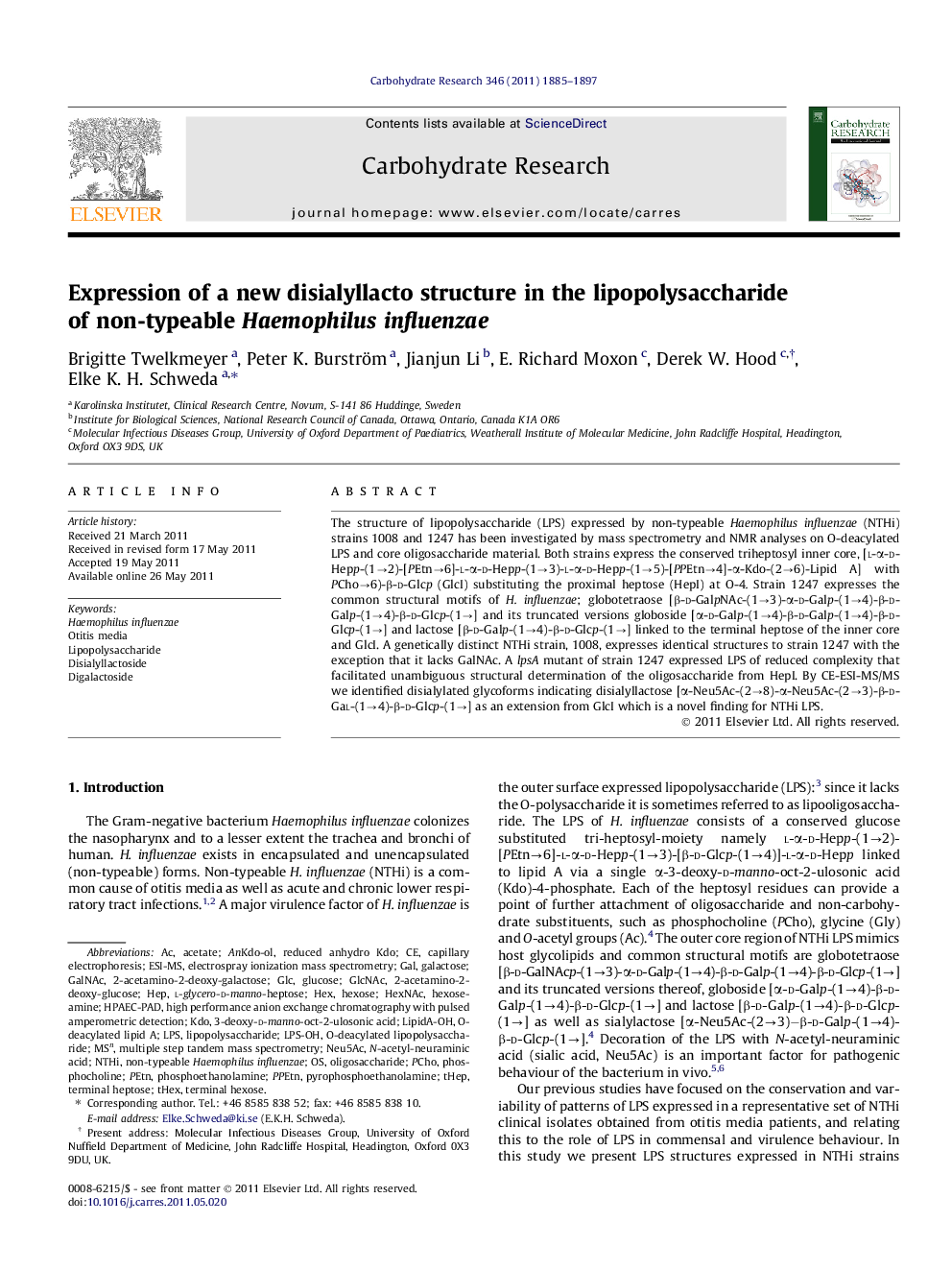 Expression of a new disialyllacto structure in the lipopolysaccharide of non-typeable Haemophilus influenzae