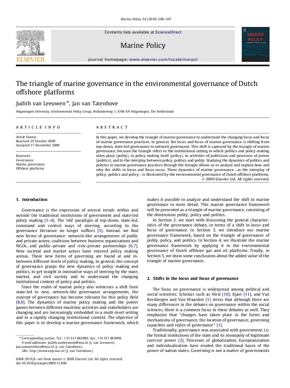 عکس صفحه اول مقاله: The triangle of marine governance in the environmental governance of Dutch offshore platforms The triangle of marine governance in the environmental governance of Dutch offshore platforms
