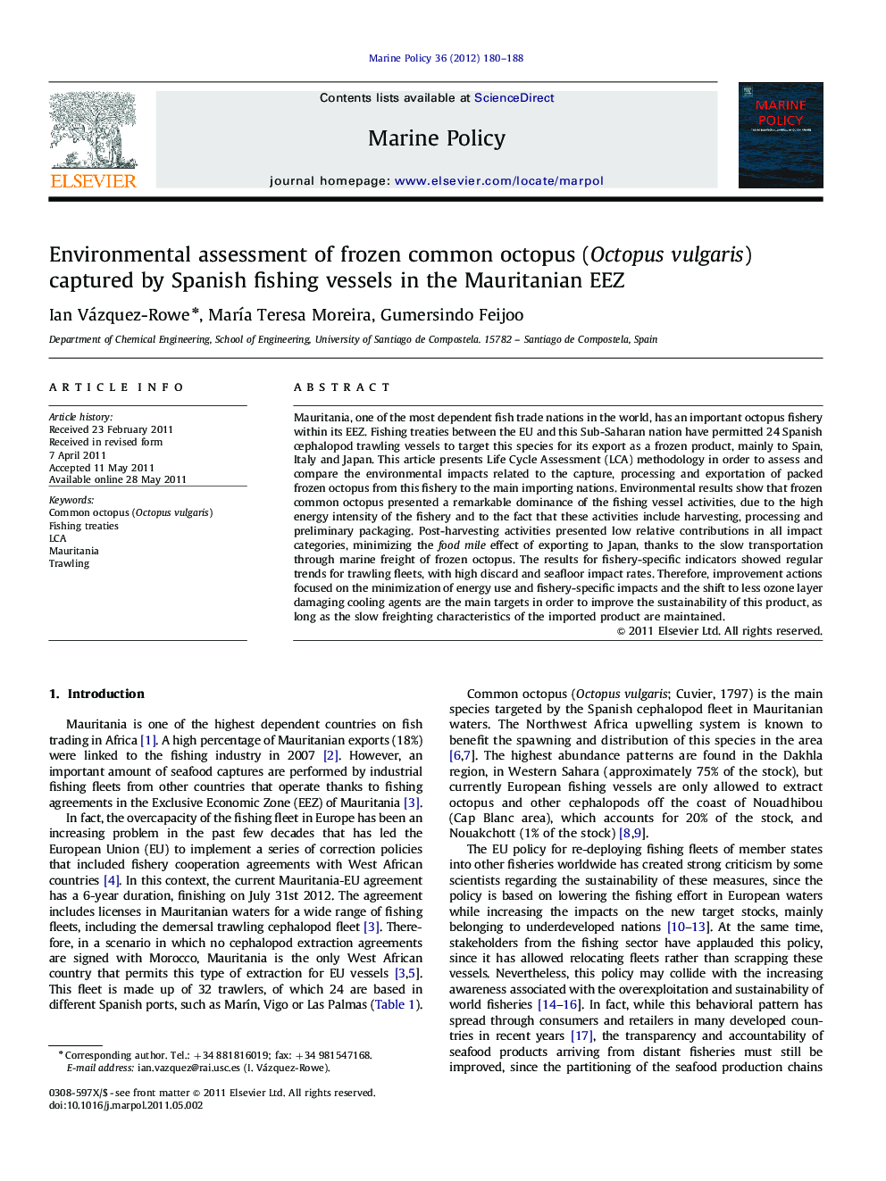 Environmental assessment of frozen common octopus (Octopus vulgaris) captured by Spanish fishing vessels in the Mauritanian EEZ