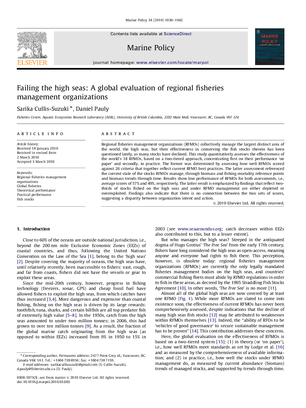 Failing the high seas: A global evaluation of regional fisheries management organizations