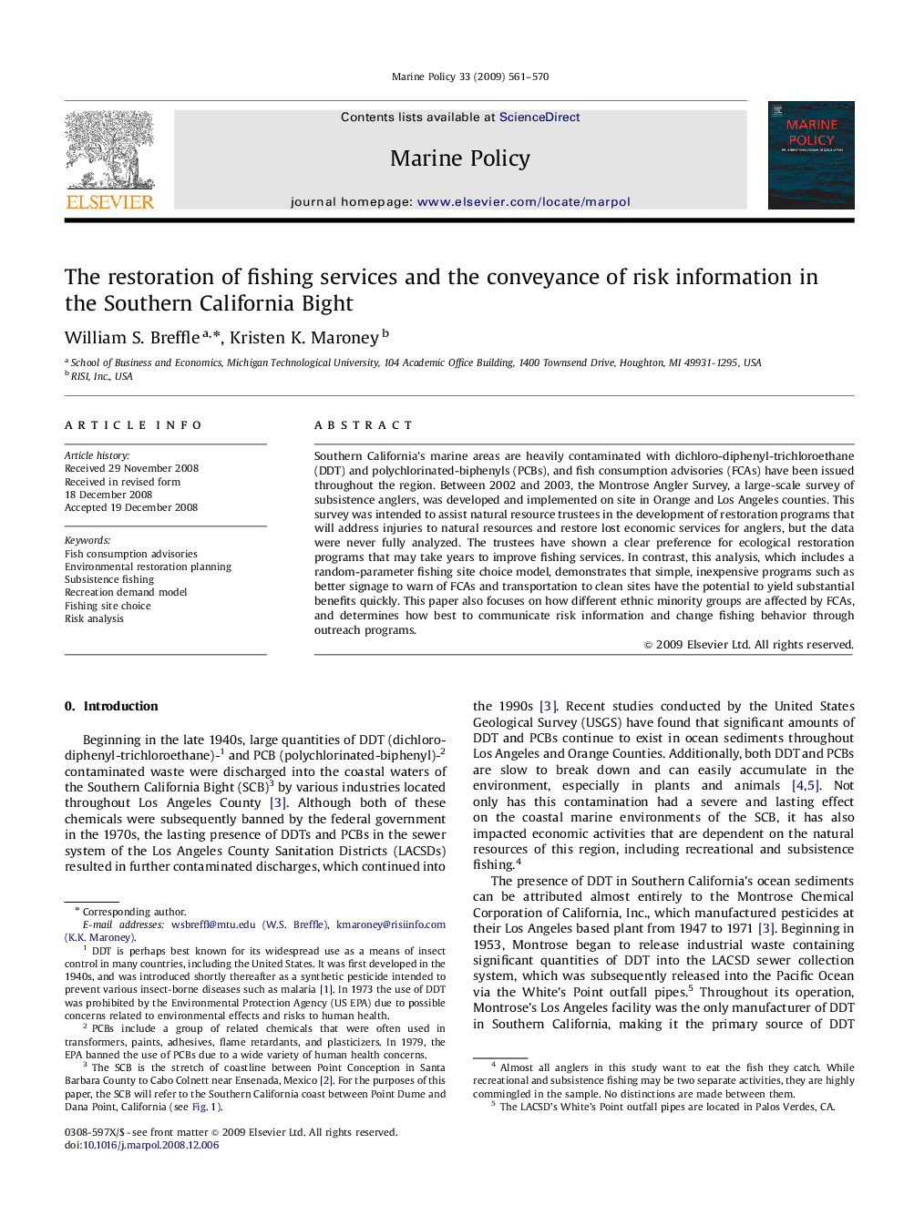 The restoration of fishing services and the conveyance of risk information in the Southern California Bight