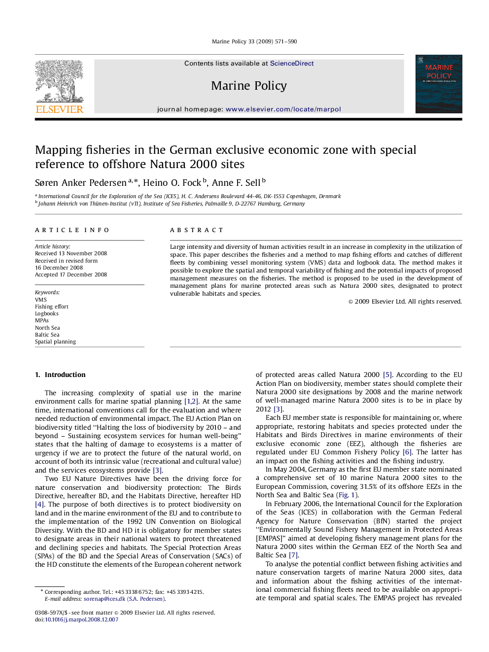 Mapping fisheries in the German exclusive economic zone with special reference to offshore Natura 2000 sites