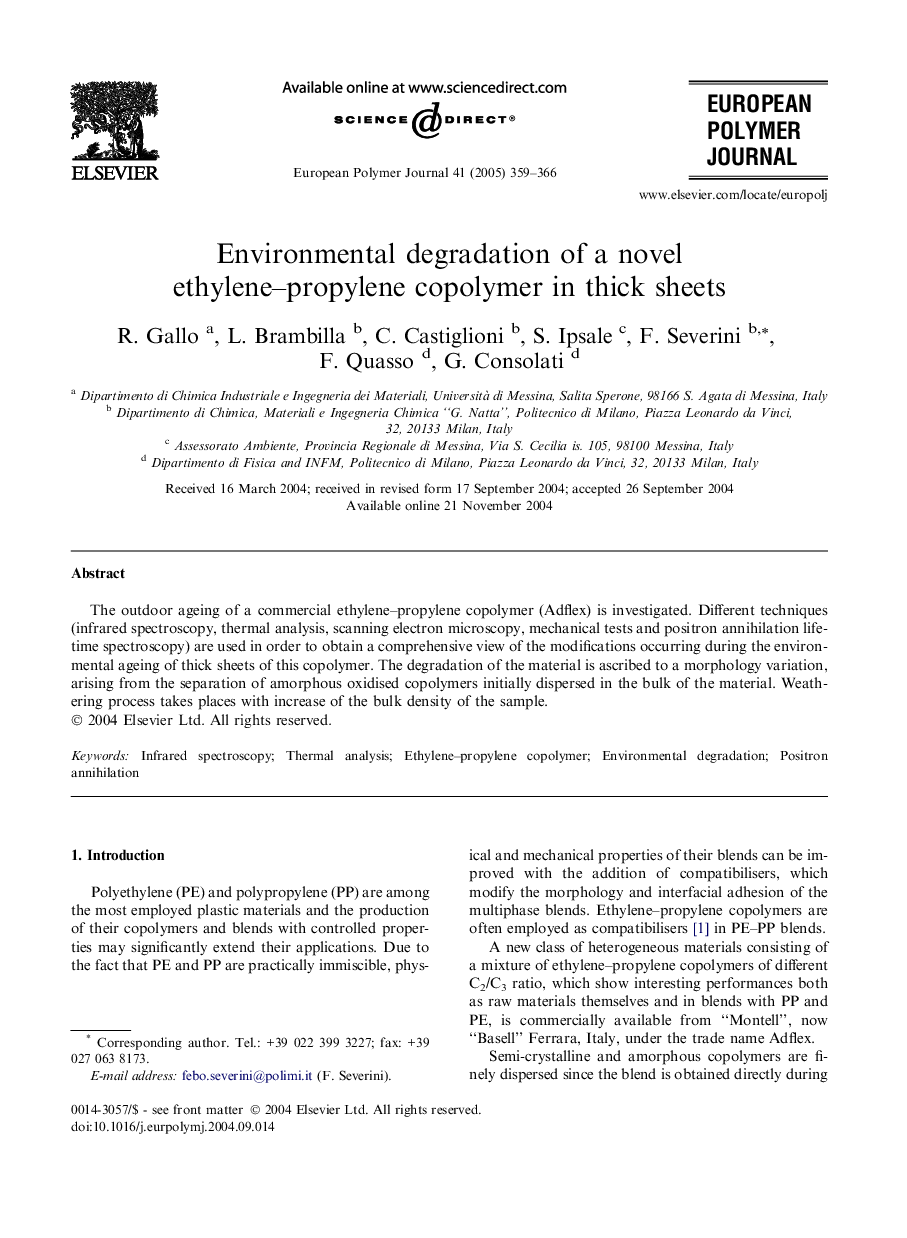 Environmental degradation of a novel ethylene-propylene copolymer in thick sheets