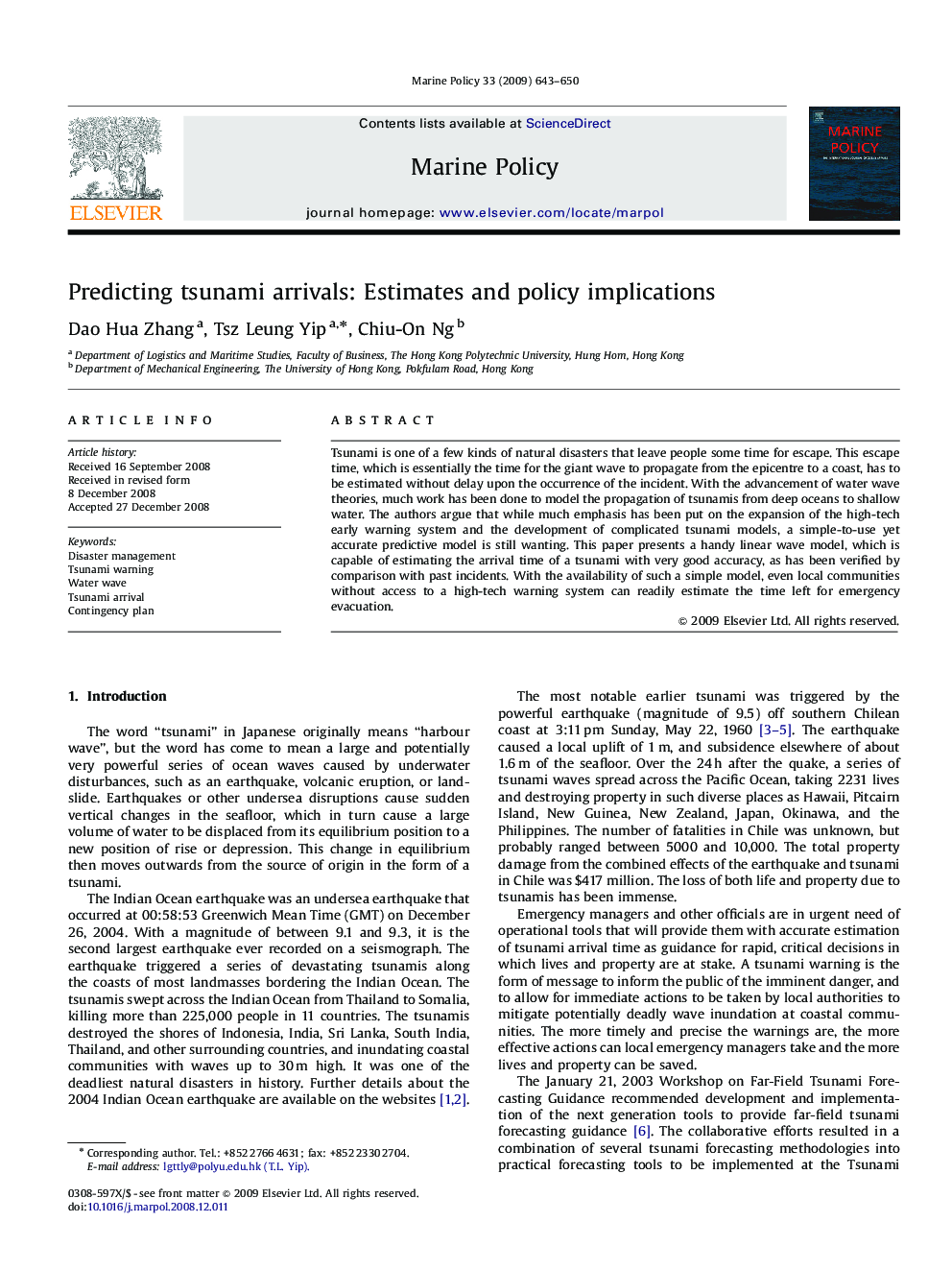 Predicting tsunami arrivals: Estimates and policy implications