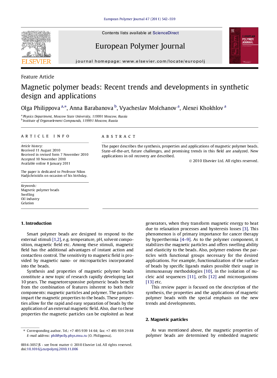 Magnetic polymer beads: Recent trends and developments in synthetic design and applications