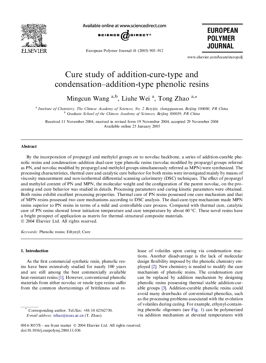 Cure study of addition-cure-type and condensation-addition-type phenolic resins