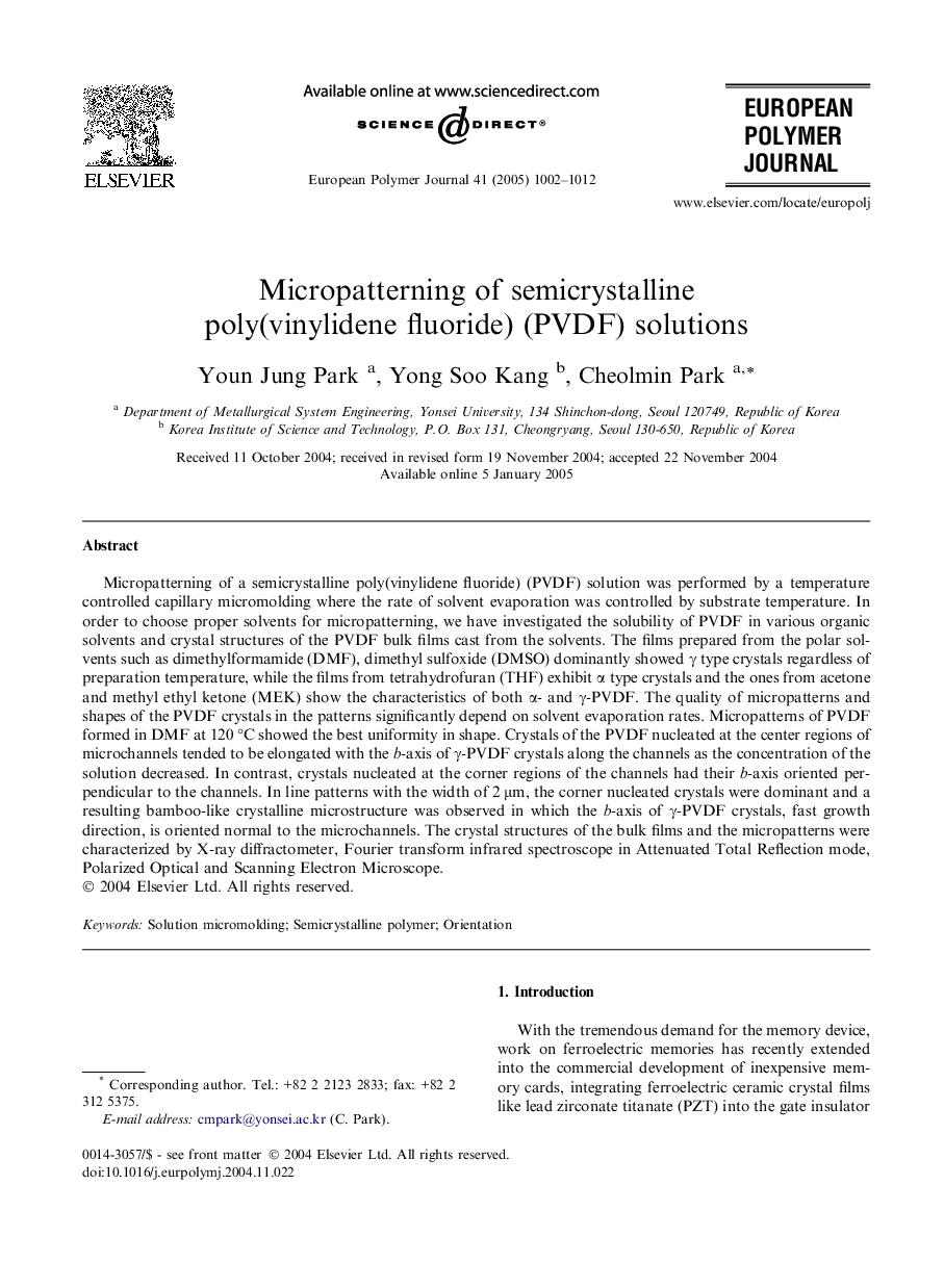 Micropatterning of semicrystalline poly(vinylidene fluoride) (PVDF) solutions