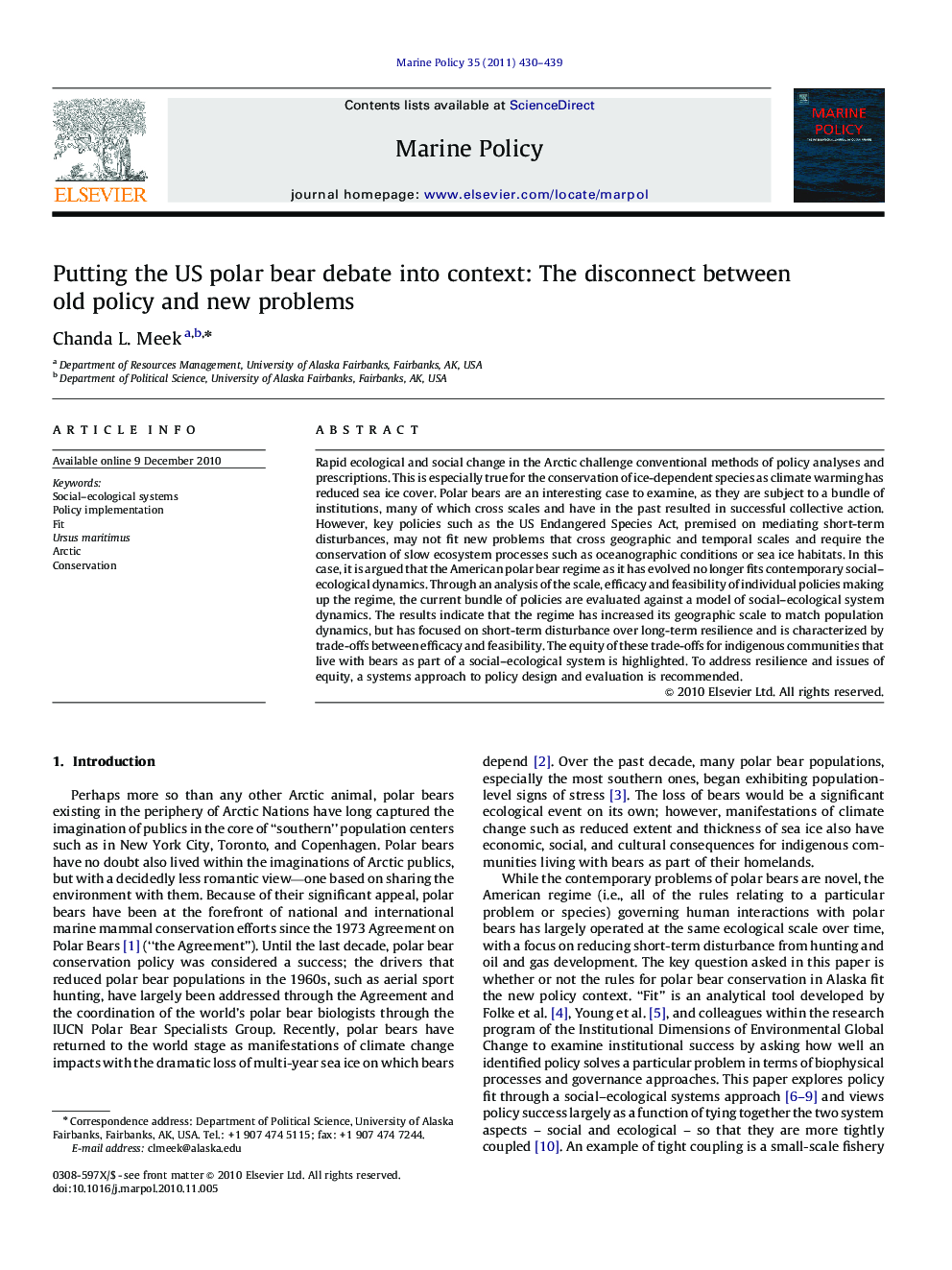 Putting the US polar bear debate into context: The disconnect between old policy and new problems