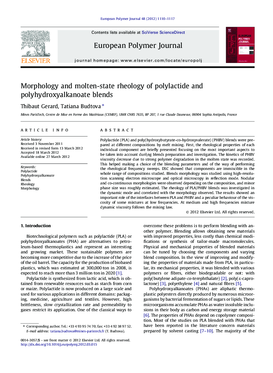 Morphology and molten-state rheology of polylactide and polyhydroxyalkanoate blends