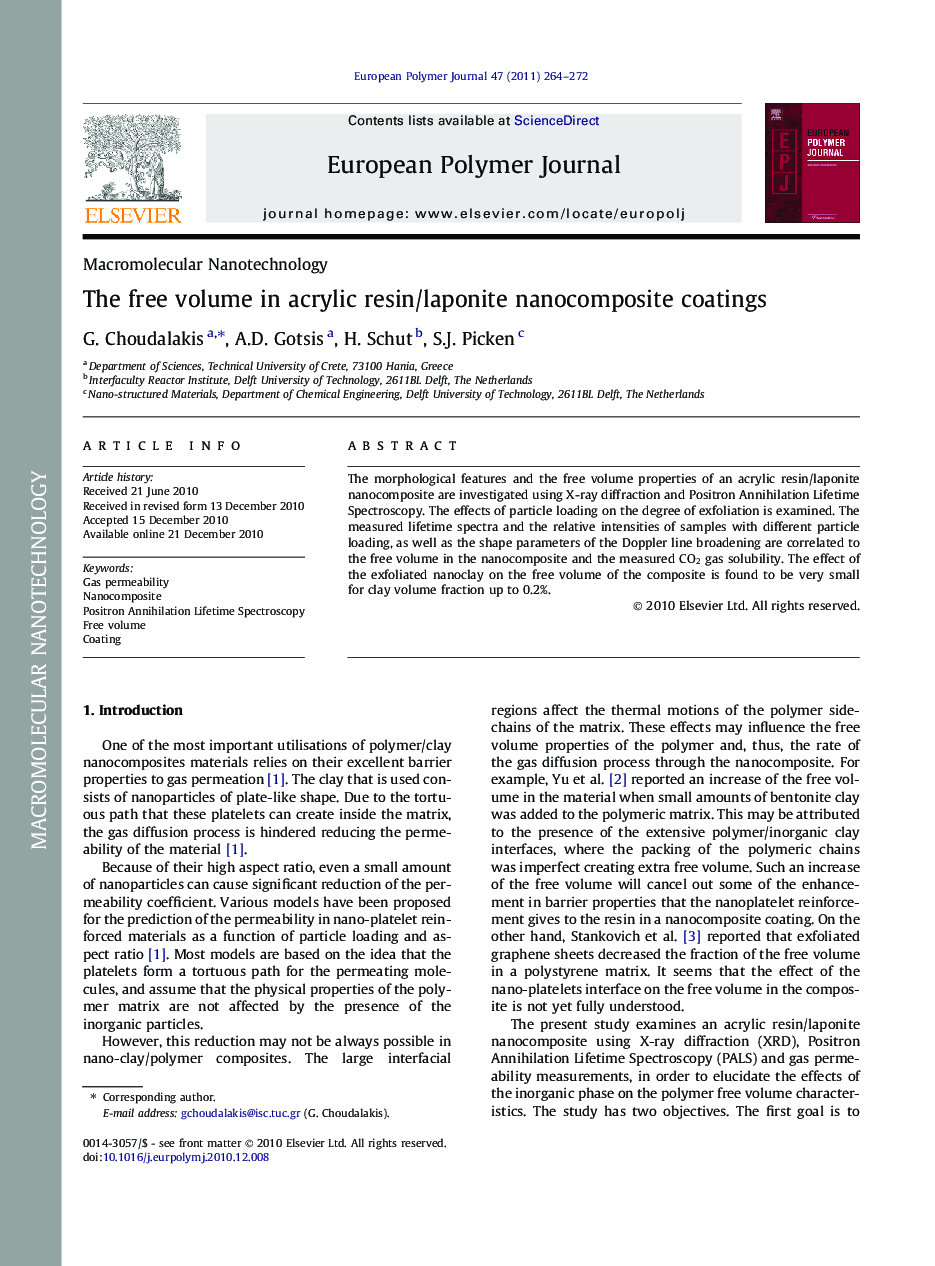 The free volume in acrylic resin/laponite nanocomposite coatings