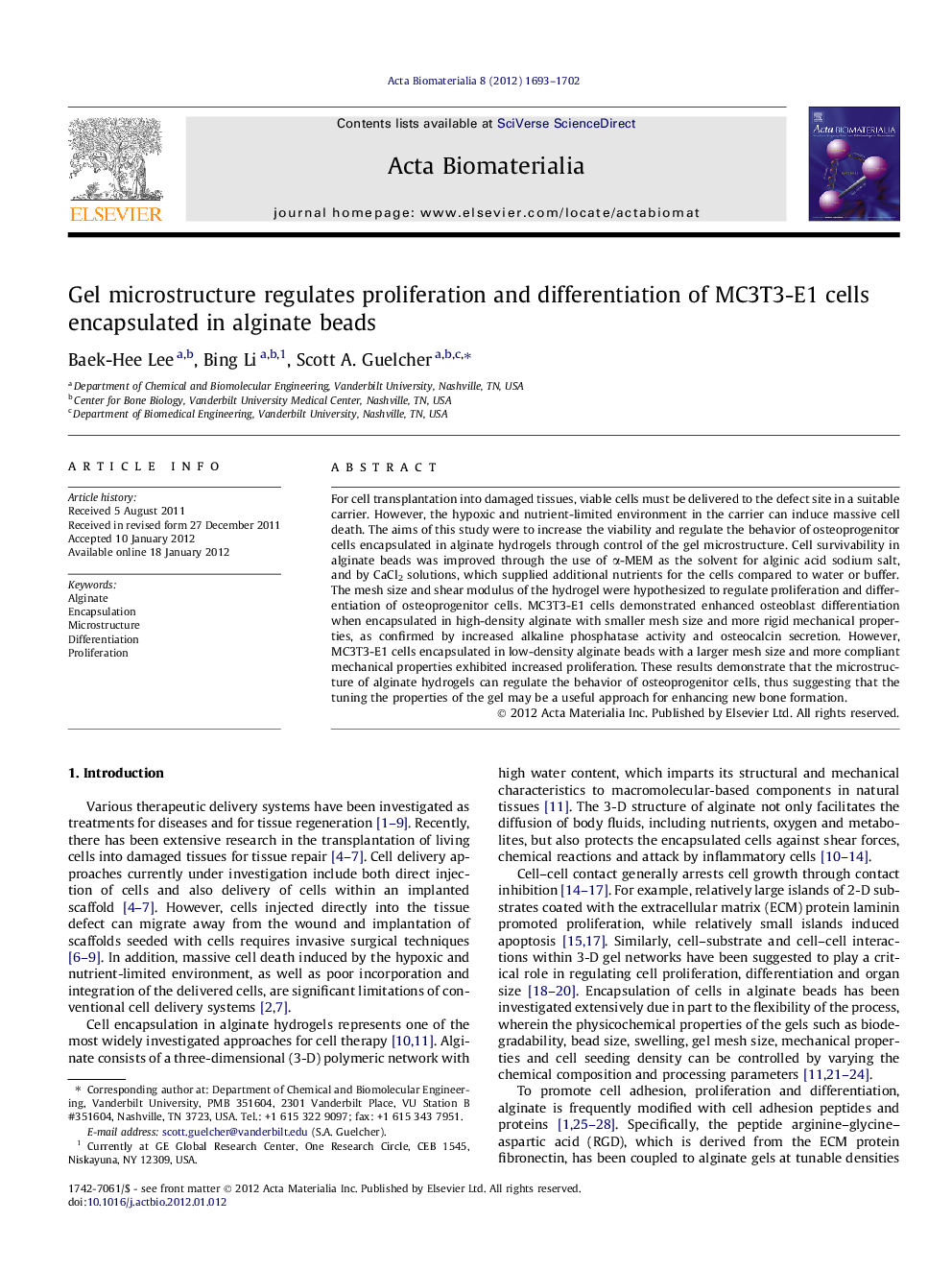 Gel microstructure regulates proliferation and differentiation of MC3T3-E1 cells encapsulated in alginate beads