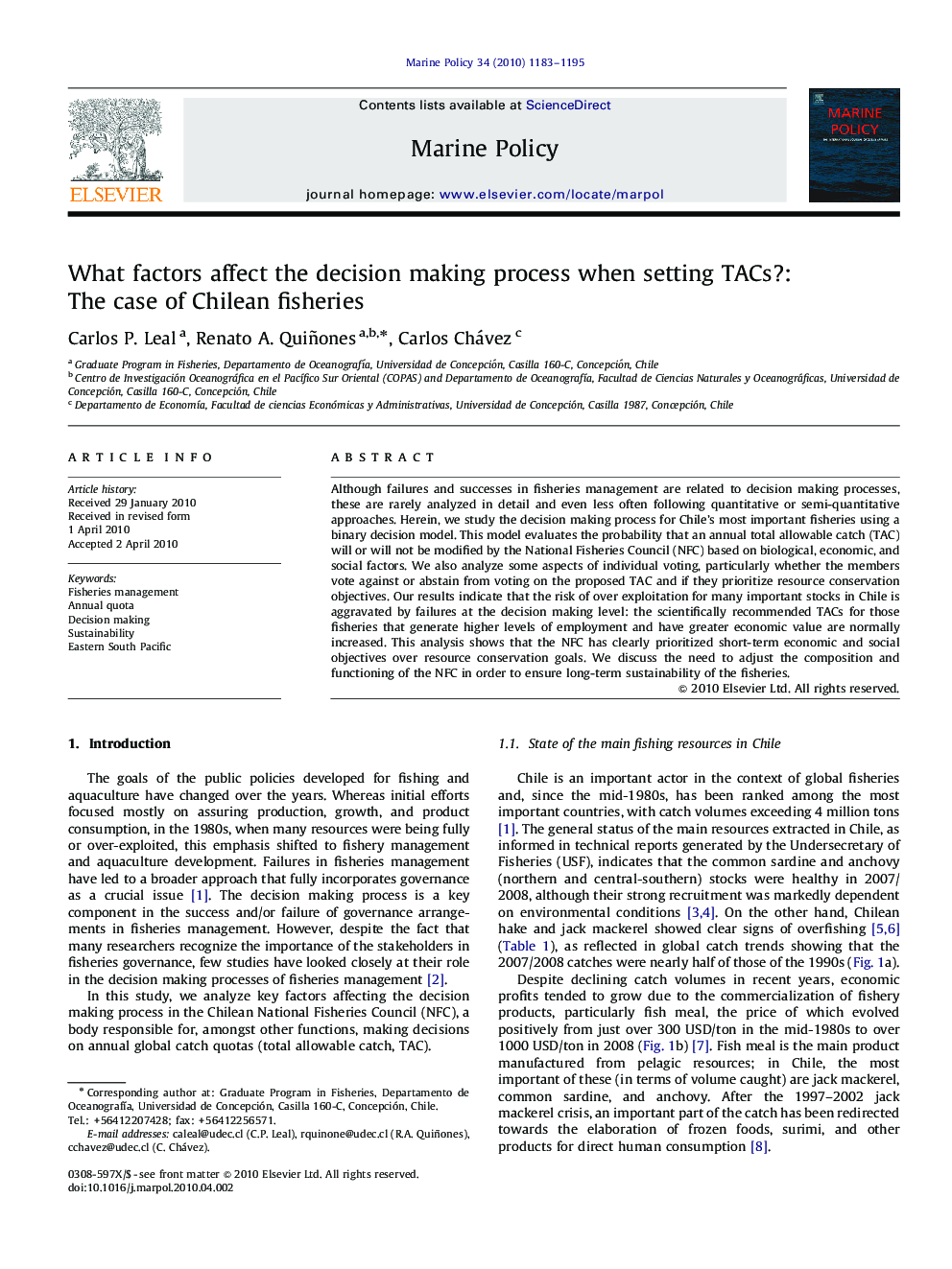 What factors affect the decision making process when setting TACs?: The case of Chilean fisheries