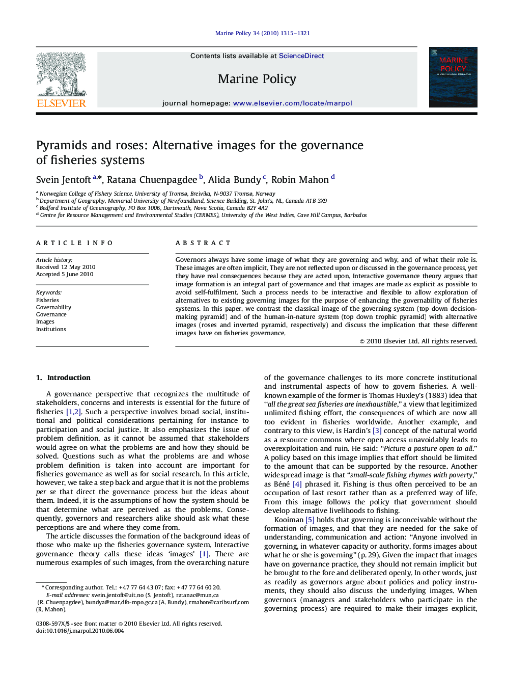 Pyramids and roses: Alternative images for the governance of fisheries systems