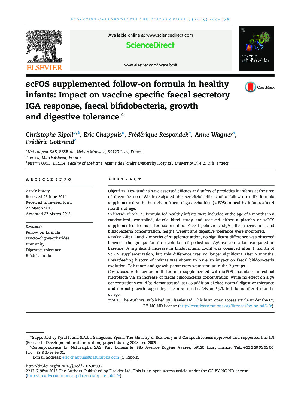 scFOS supplemented follow-on formula in healthy infants: Impact on vaccine specific faecal secretory IGA response, faecal bifidobacteria, growth and digestive tolerance