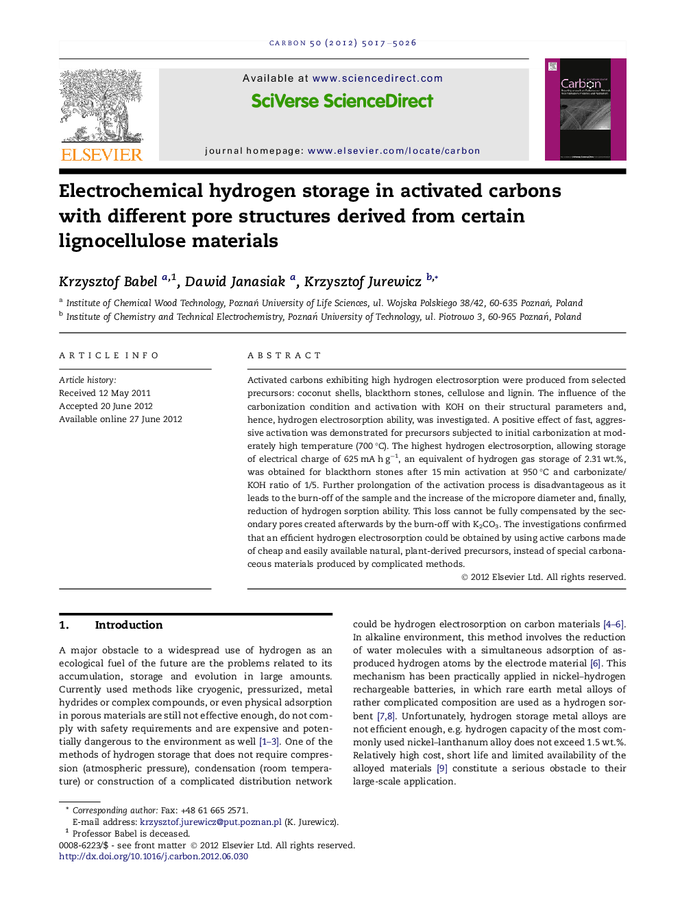 Electrochemical hydrogen storage in activated carbons with different pore structures derived from certain lignocellulose materials