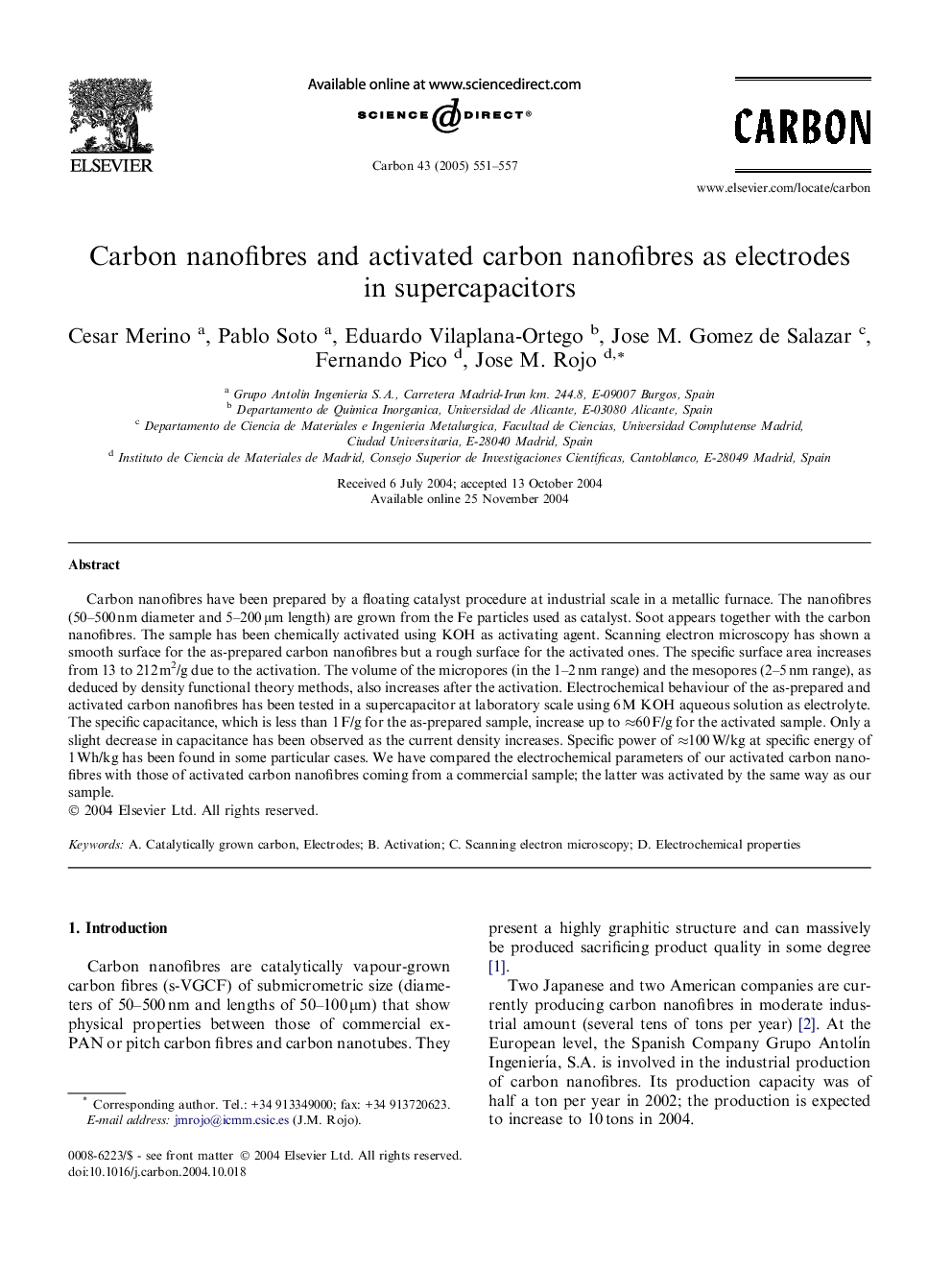 Carbon nanofibres and activated carbon nanofibres as electrodes in supercapacitors