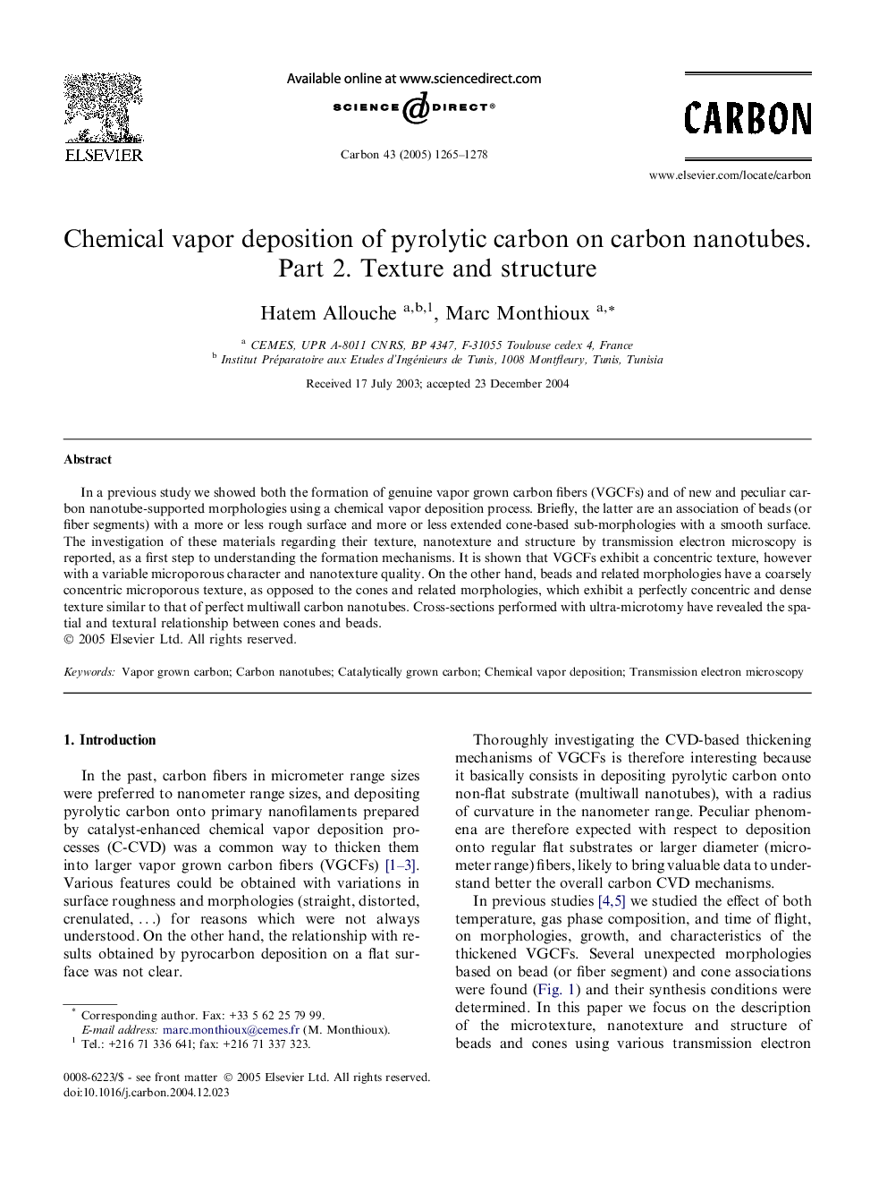 Chemical vapor deposition of pyrolytic carbon on carbon nanotubes. Part 2. Texture and structure