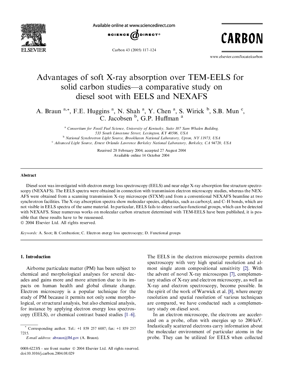 Advantages of soft X-ray absorption over TEM-EELS for solid carbon studies--a comparative study on diesel soot with EELS and NEXAFS