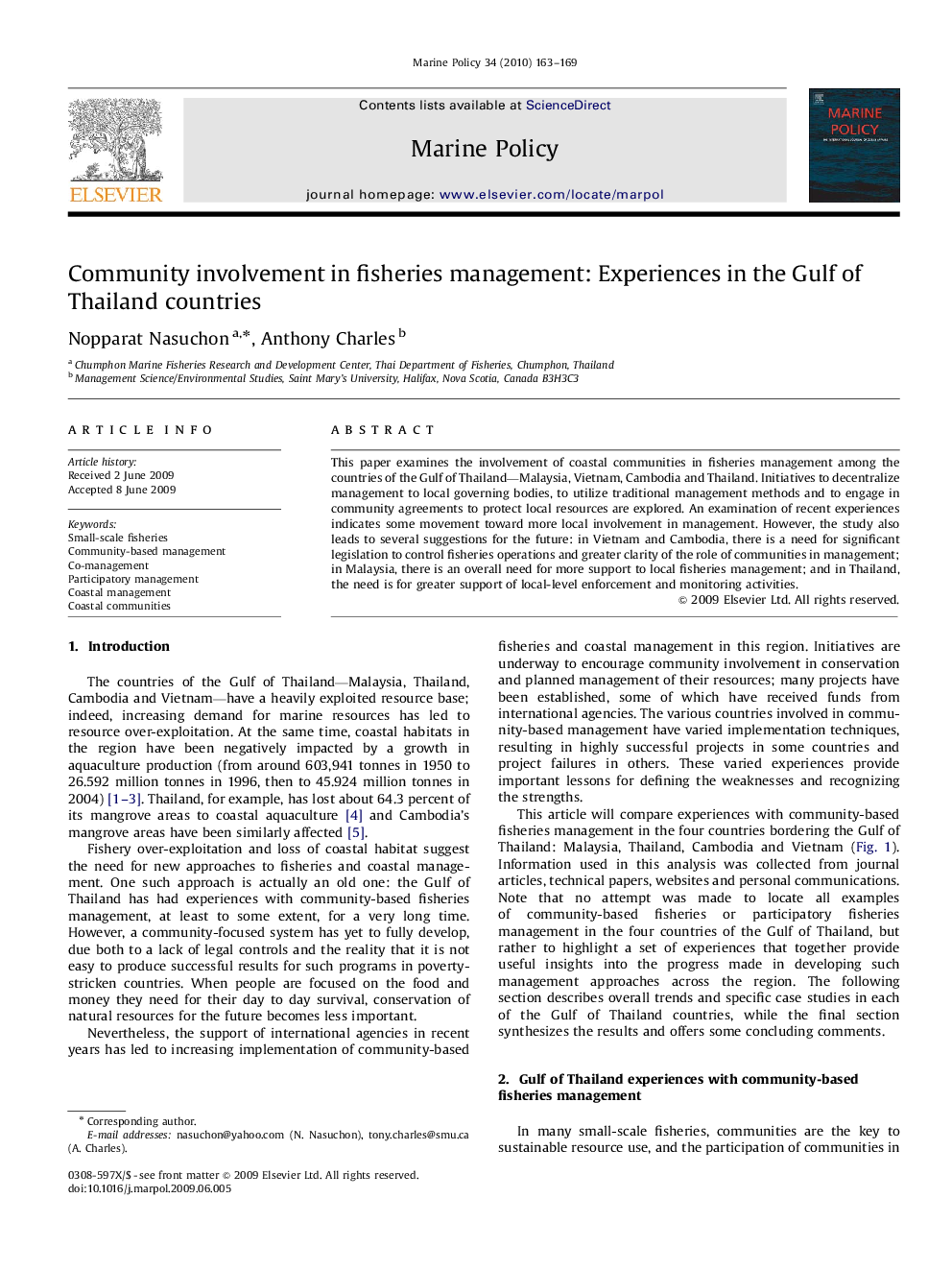 Community involvement in fisheries management: Experiences in the Gulf of Thailand countries