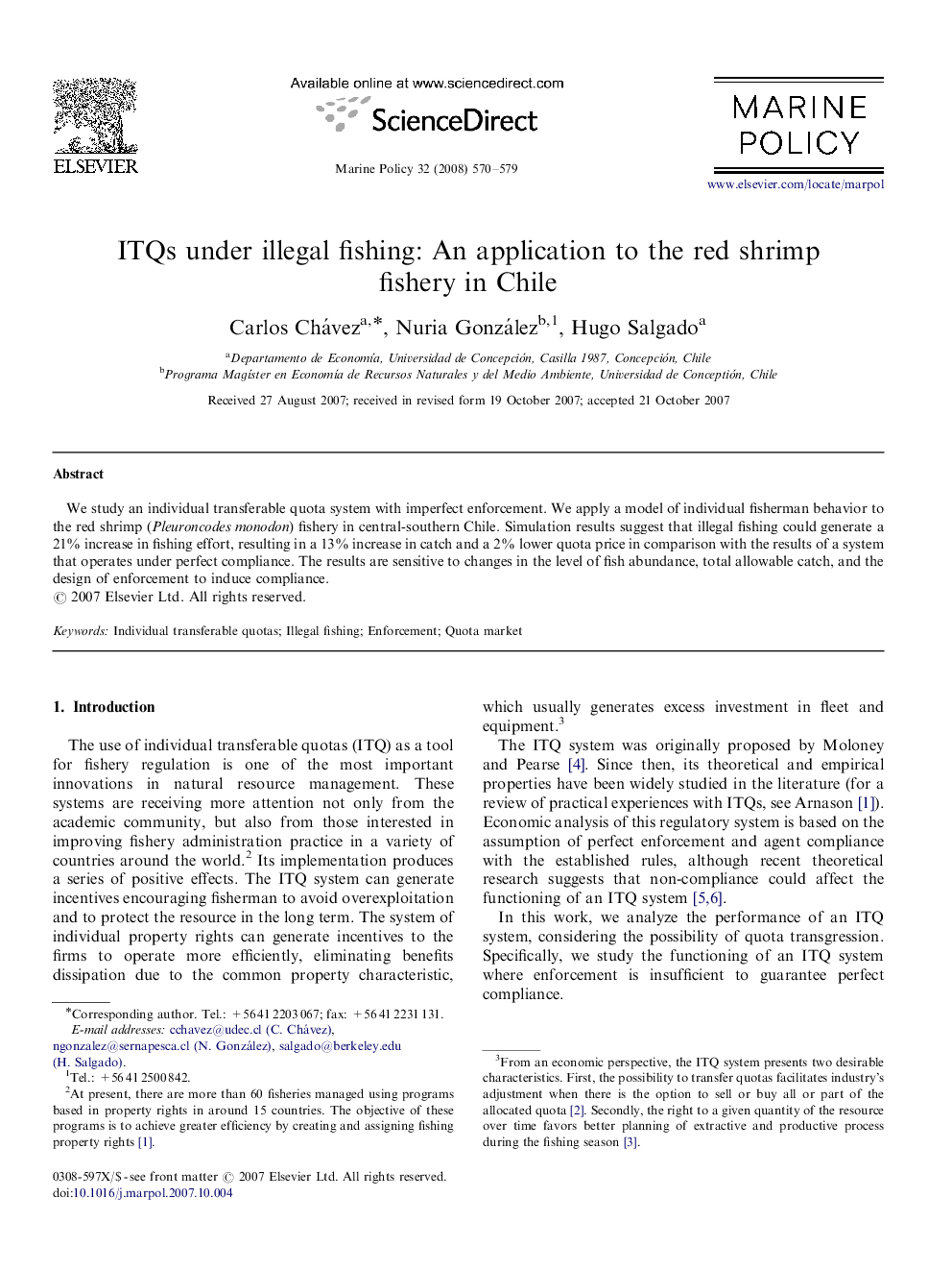 ITQs under illegal fishing: An application to the red shrimp fishery in Chile