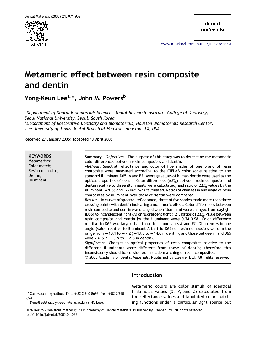 Metameric effect between resin composite and dentin