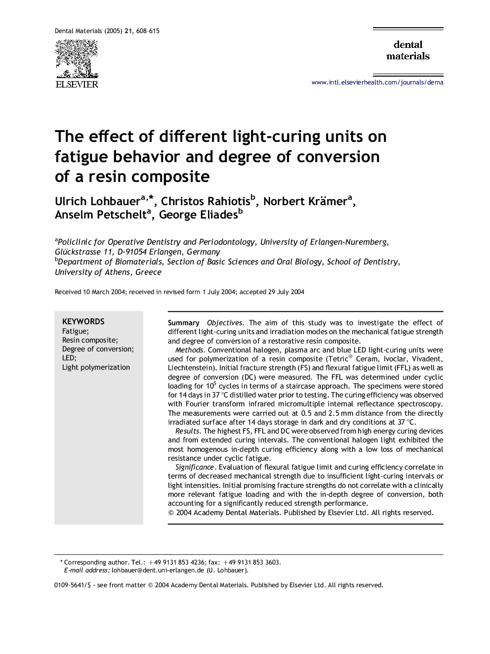 The effect of different light-curing units on fatigue behavior and degree of conversion of a resin composite