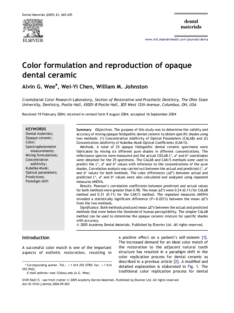 Color formulation and reproduction of opaque dental ceramic