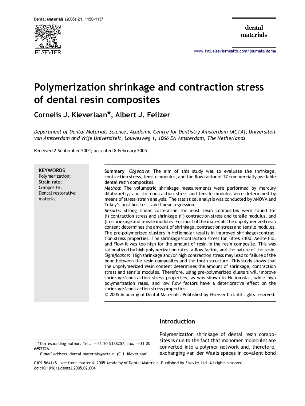 Polymerization shrinkage and contraction stress of dental resin composites