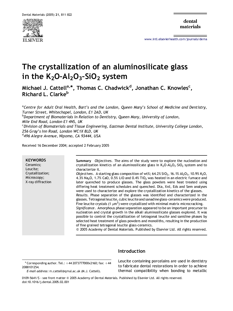 The crystallization of an aluminosilicate glass in the K2O-Al2O3-SiO2 system